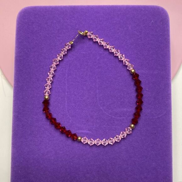 💛 Vintage 14k Gold & Pink Austrian Crystal Stacking Bracelet - Picture 1 of 4